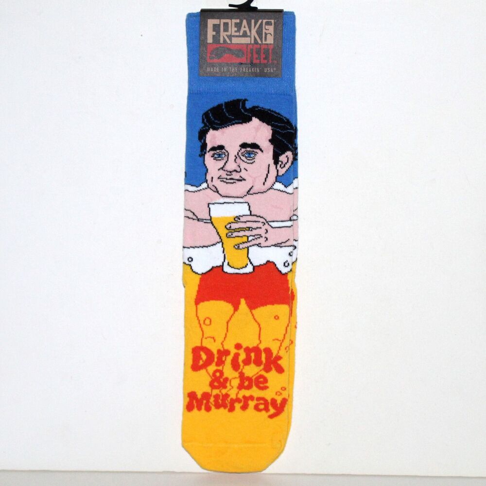 Freaker USA socks Drink And Be Murray unisex yellow blue Bill Murray